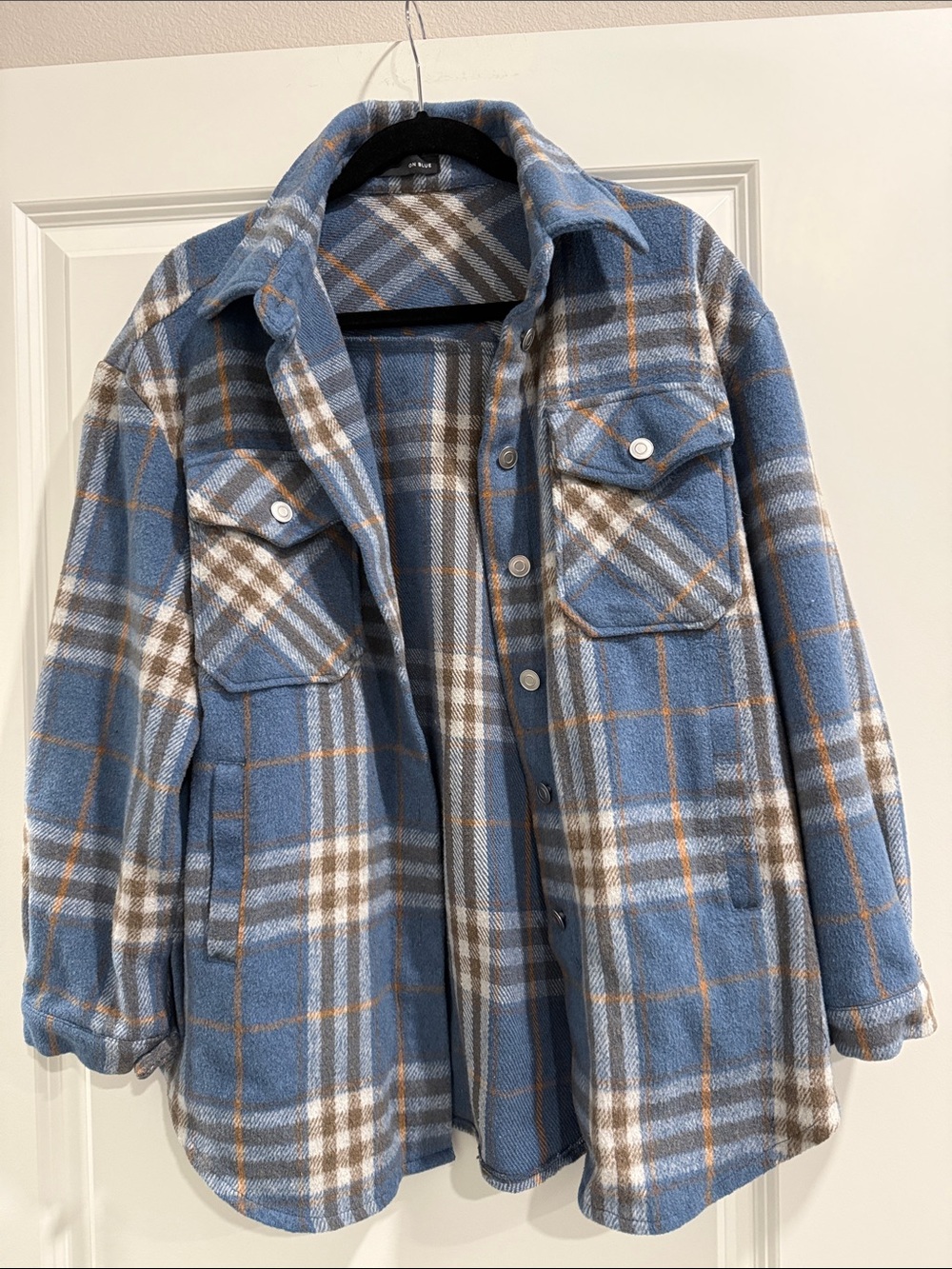 On Blue Blue Plaid Button-Up Shacket sz m